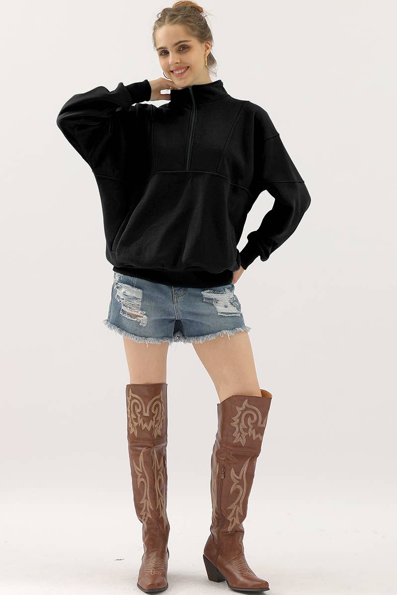 CWTTL900-P_PLUS HALF ZIP UP SWEATSHIRT WITH KANGAROO POCKET