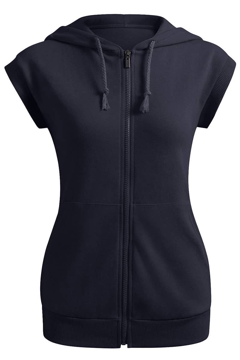 KWOHOSL003_Sleeveless Hoodies Basic Hoodie Zip Up