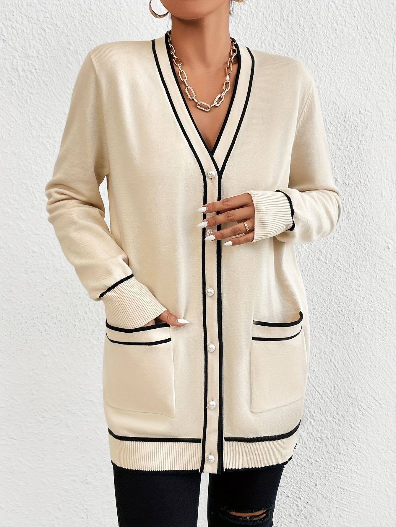 Casual, loose, single-breasted long cardigan