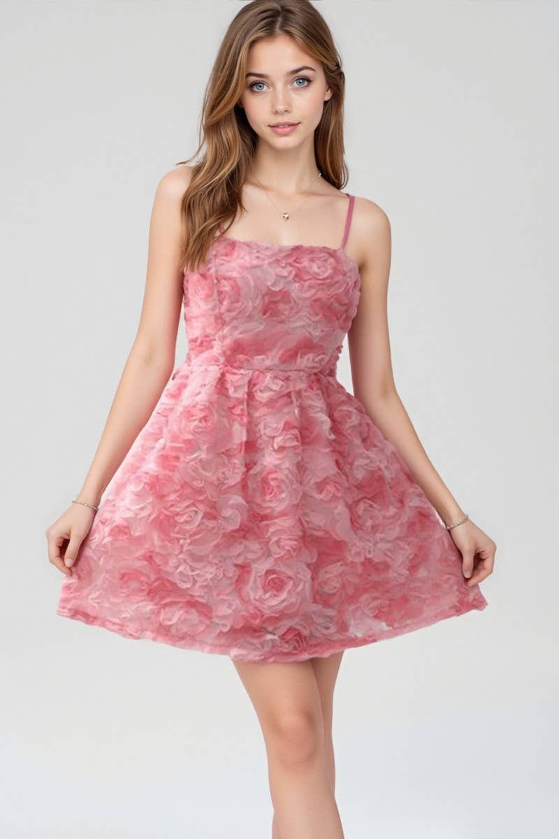 CWDSD10634_ROSE EMBROIDERED BOW TIE SPAGHETTI STRAP DRESS