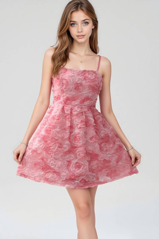CWDSD10634_ROSE EMBROIDERED BOW TIE SPAGHETTI STRAP DRESS