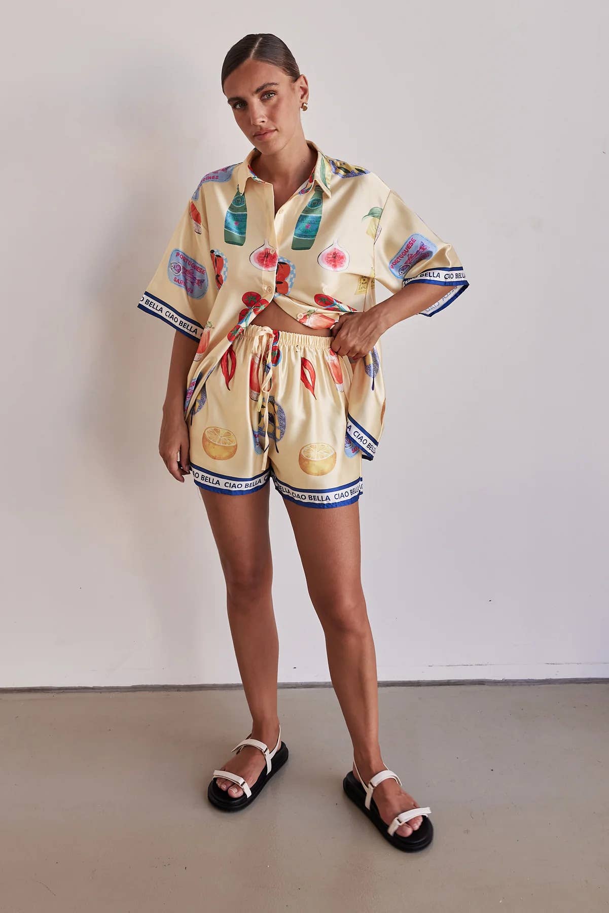 Cartoon short-sleeved cardigan and shorts set