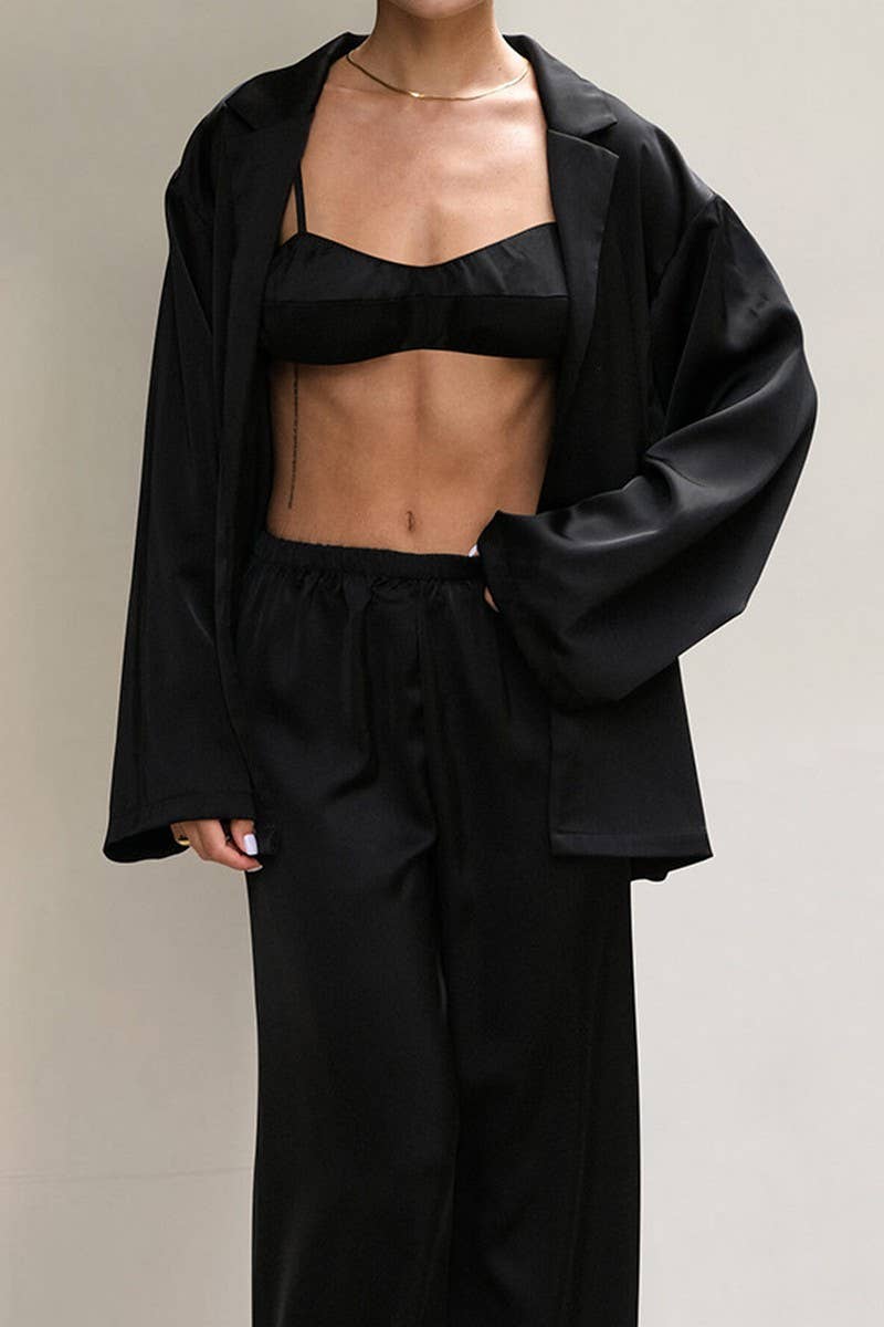 CWSPJ0267_SOLID COLOR SATIN HOME WEAR THREE PIECE SET