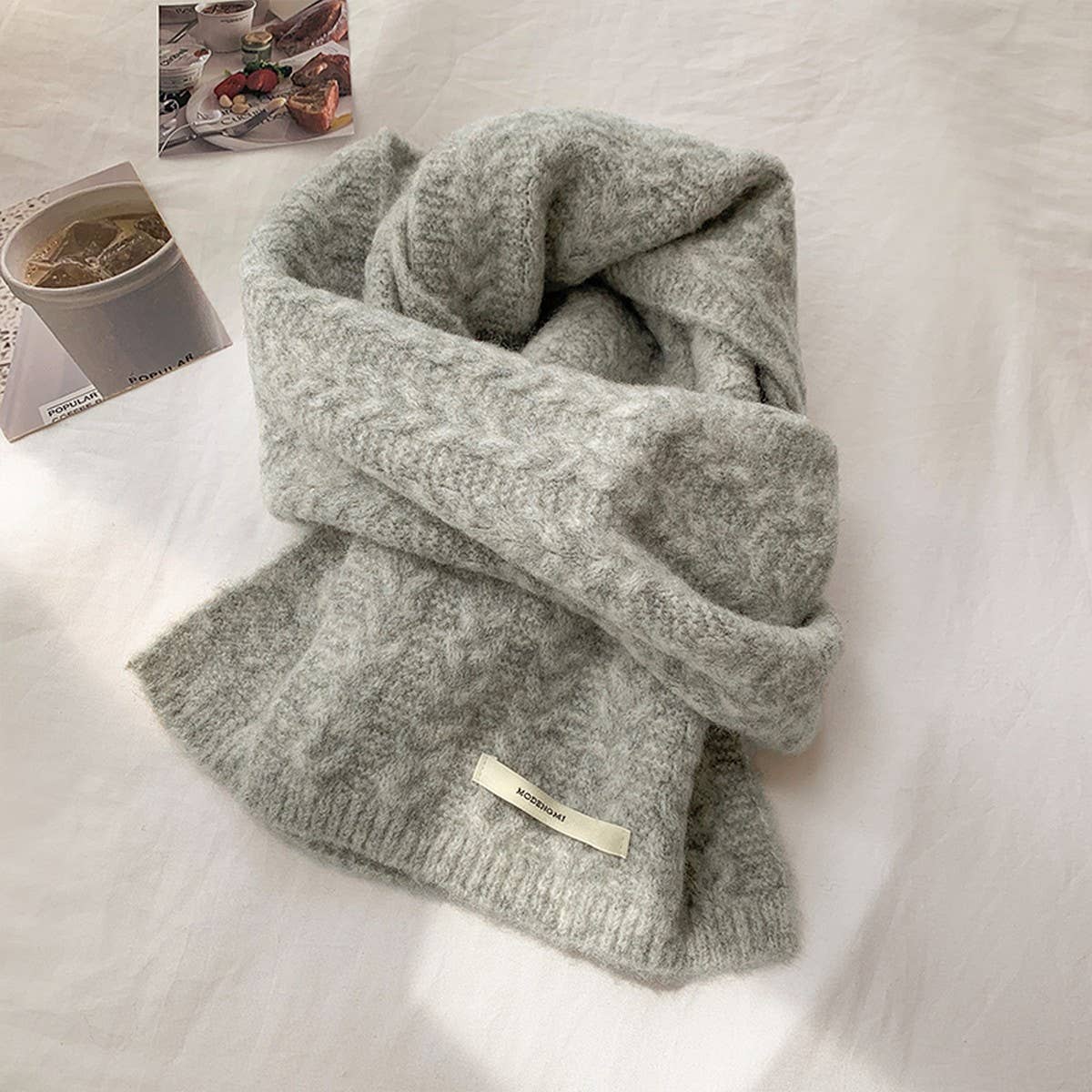 Avocado Green Wool Knit Scarf for Women,Warm_CWASC1506