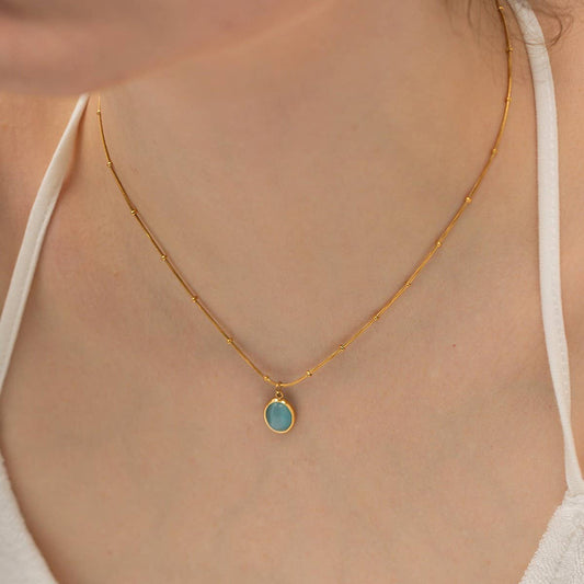 SMALL FRESH CAT'S EYE STONE SIMPLE NECKLACE_CWAJE1423