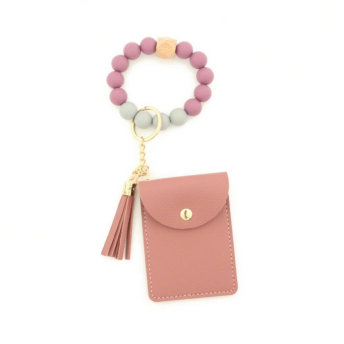 Solid PU Card Wallet with Tassel & Bead Strap_CWAB4967