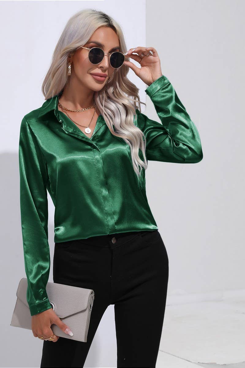CWTBLL0692_Button Down Silky Satin Long Sleeve Top