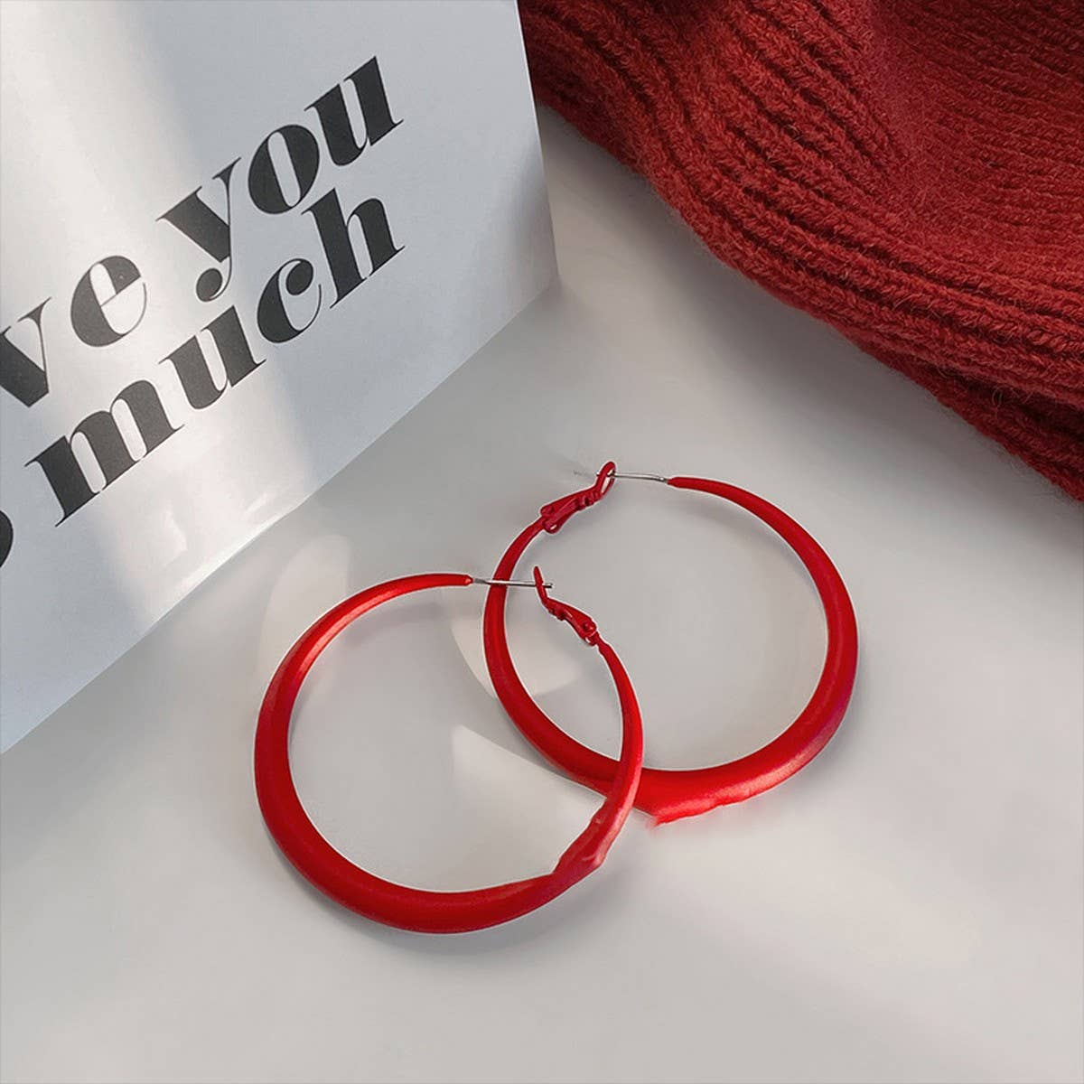 RED GEOMETRIC EARRINGS, MINIMALIST EARRINGS_CWAJE2066