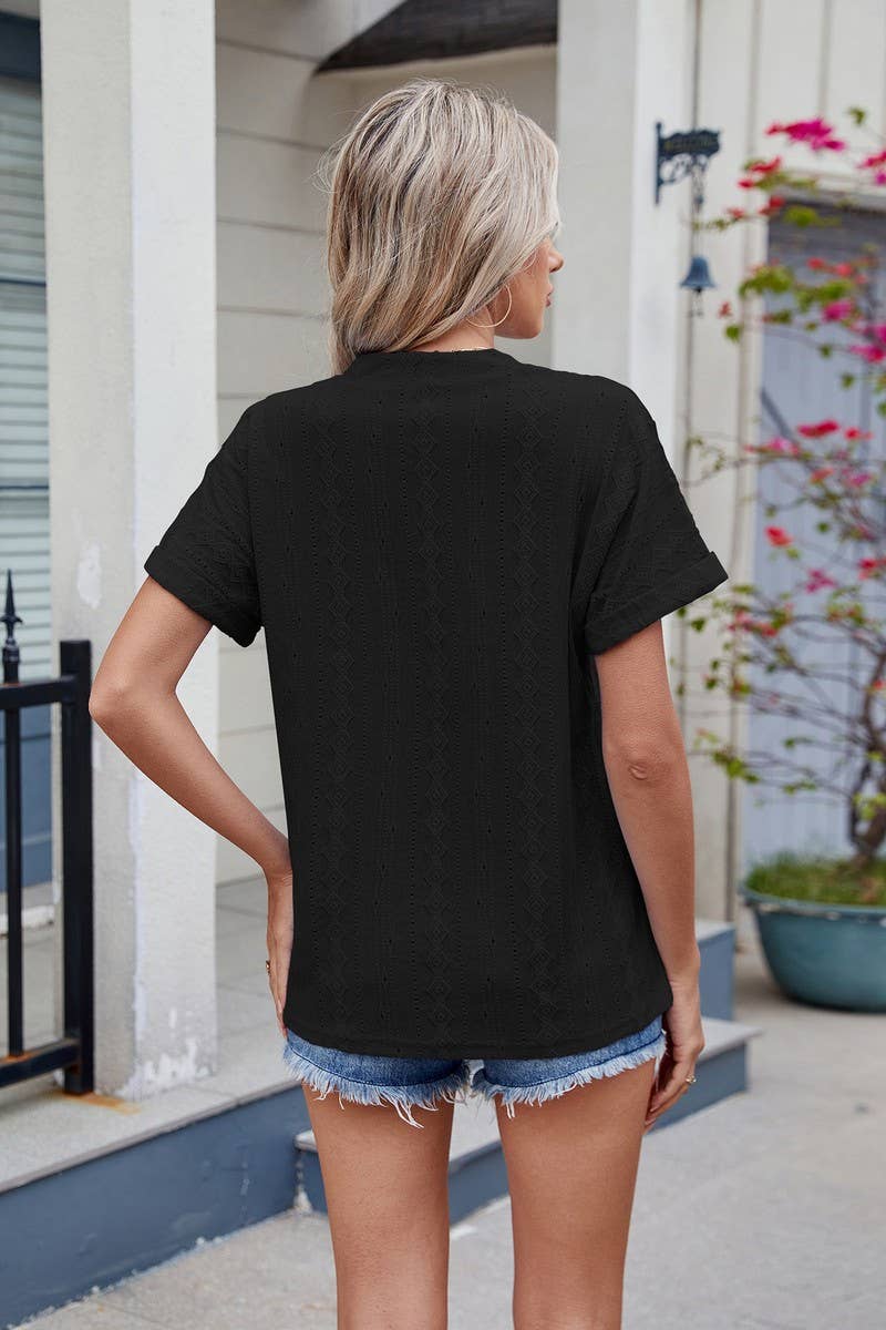 CWTBLS1723_SOLID COLOR V-NECK LOOSE CASUAL T-SHIRT TOP