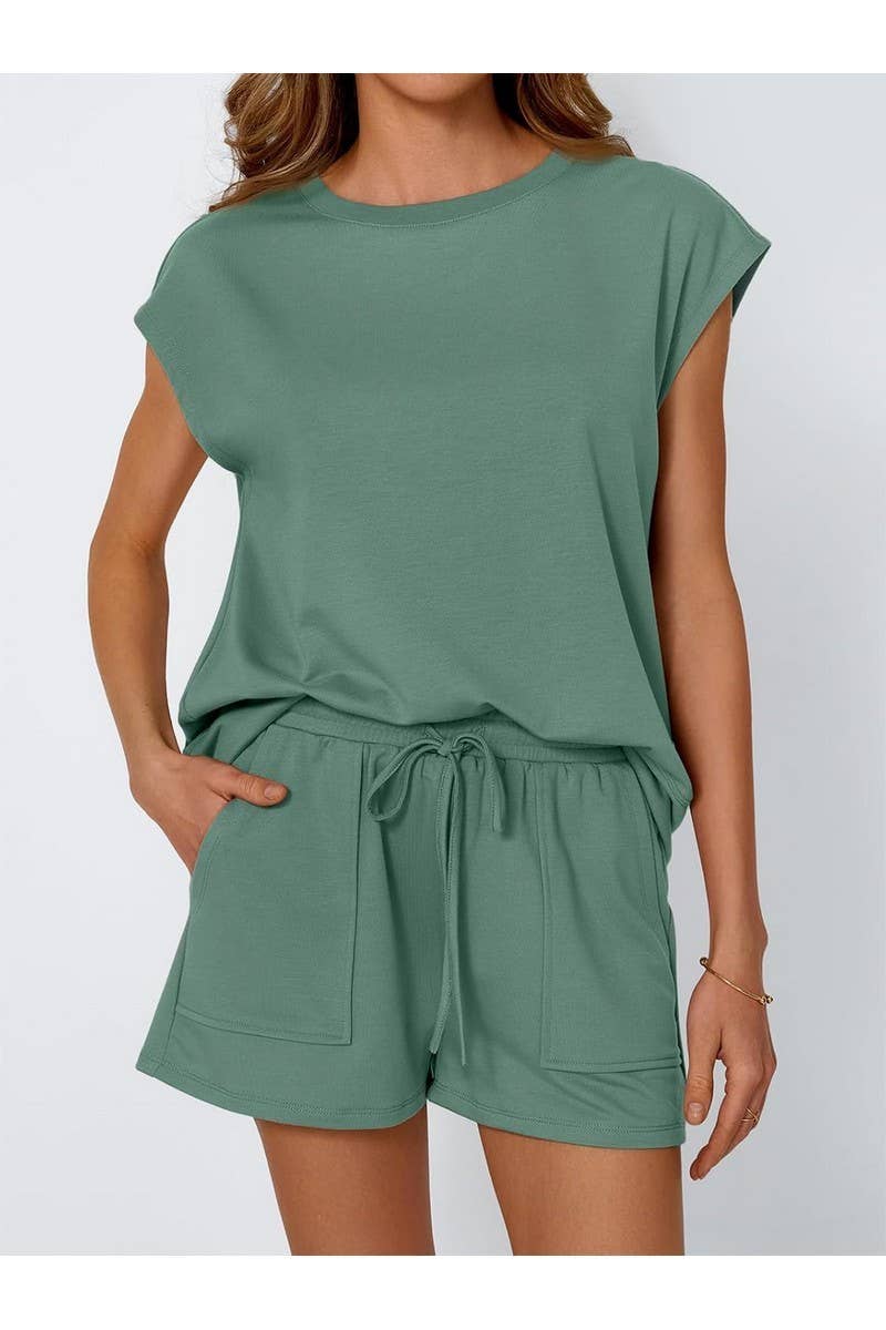 CWSTB00487_2025 SPRING SUMMER WOMEN 2 PIECE SET SHORT SLEEVE