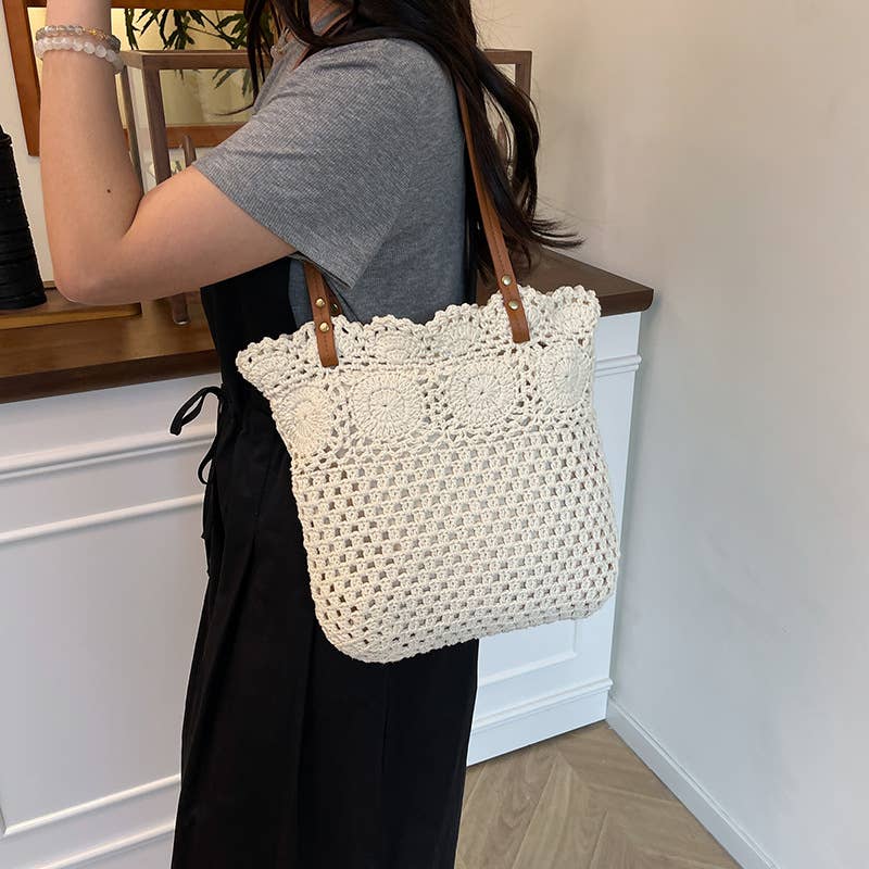 Hollowed-out large-capacity artistic woven bag