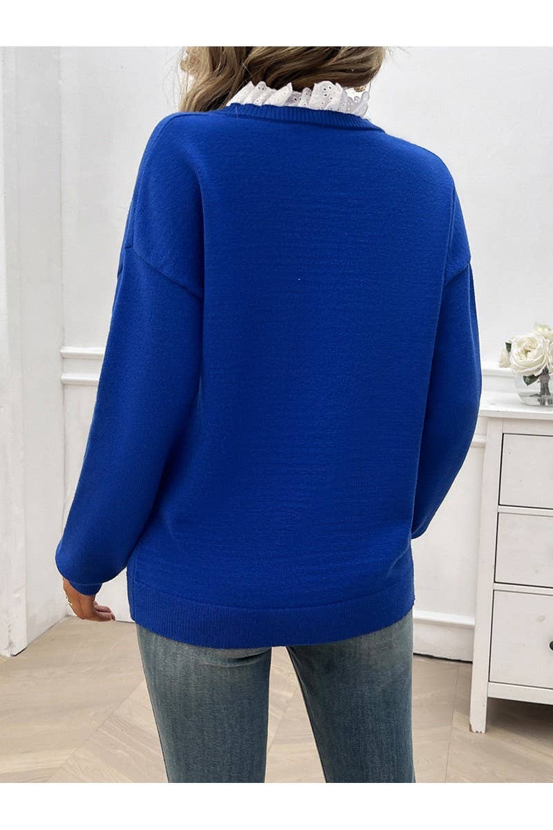 CWOSWL2648_Loose V-Neck Long Sleeved Pullover Sweater