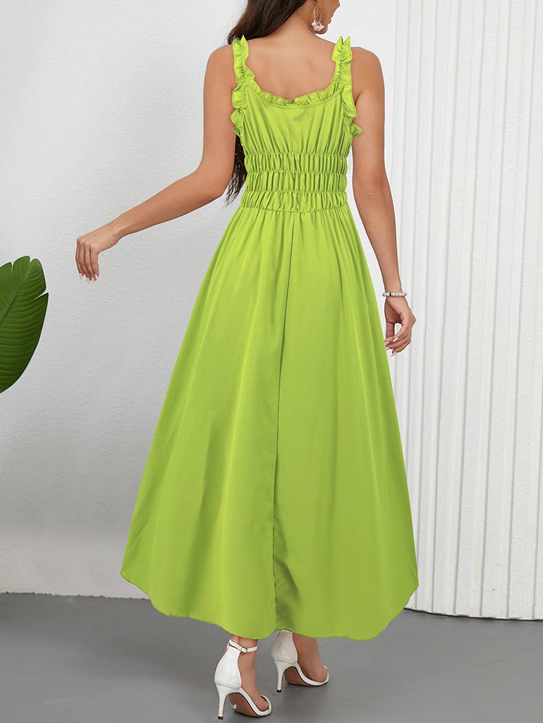 Casual Solid Color Waist-Tie Long Maxi Dress