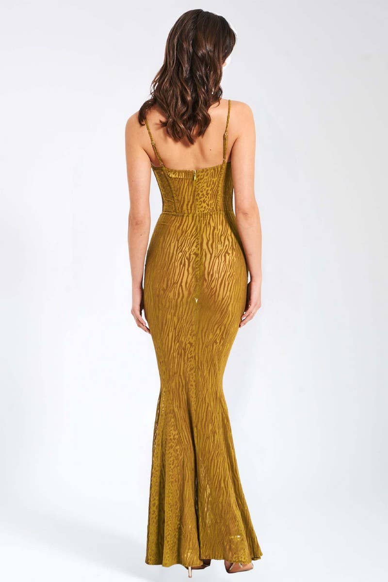 CWDHL1072_SEXY LEOPARD PRINT LOW CUT SEE-THROUGH DRESS