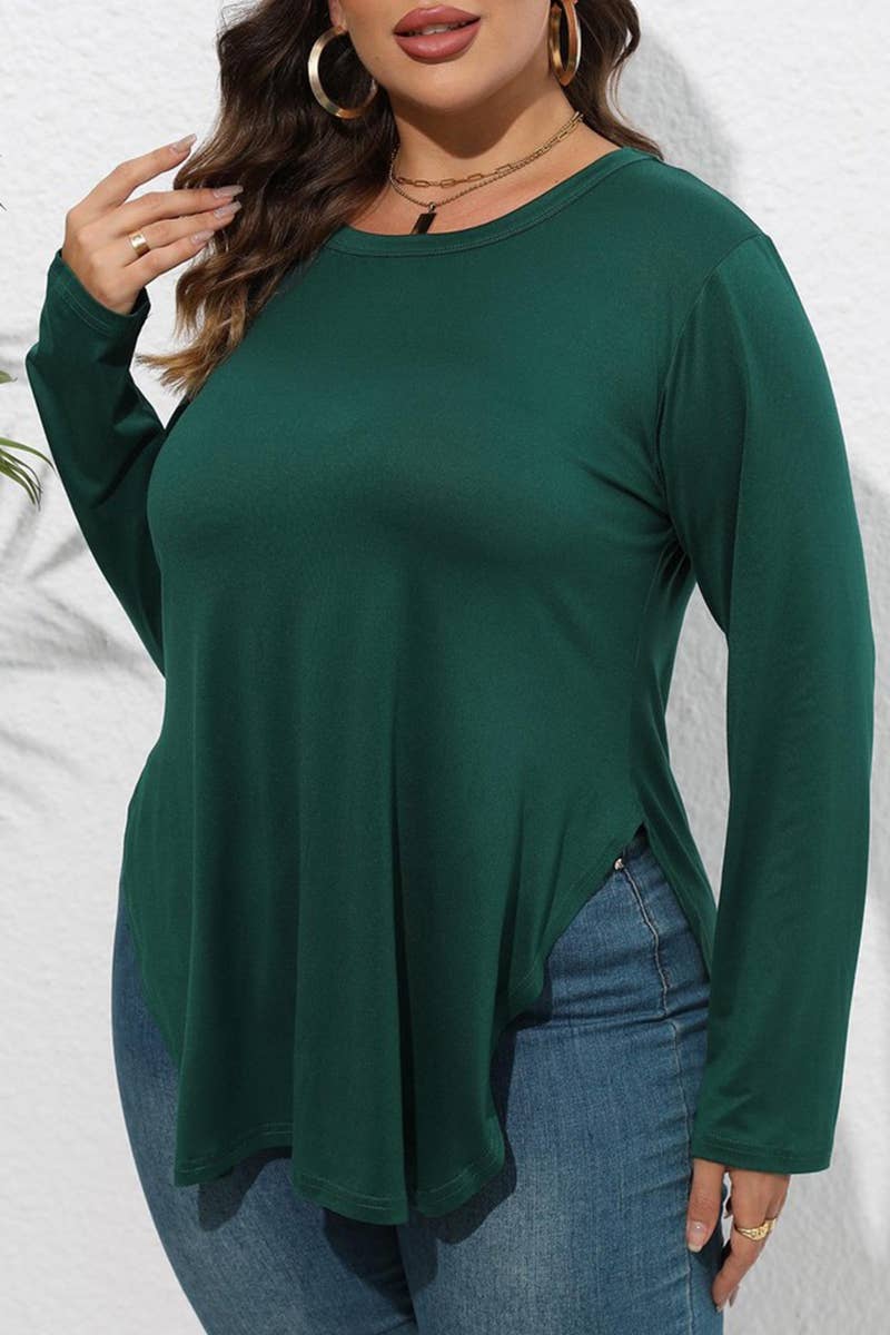 CWTTL1309_PLUS Size Round Neck Long Sleeve Top