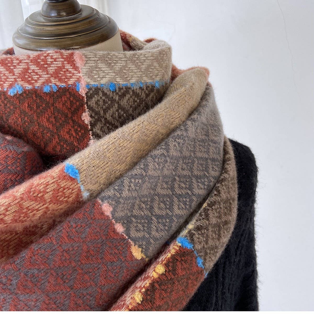 Plaid Faux Cashmere Scarf - Winter Tassel Wrap_CWASC1466