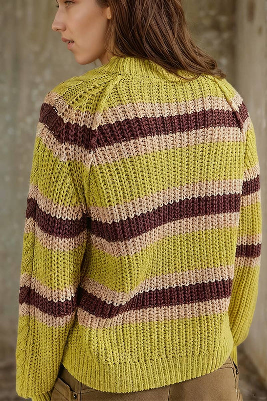 Fashionable striped long-sleeved knitted sweater