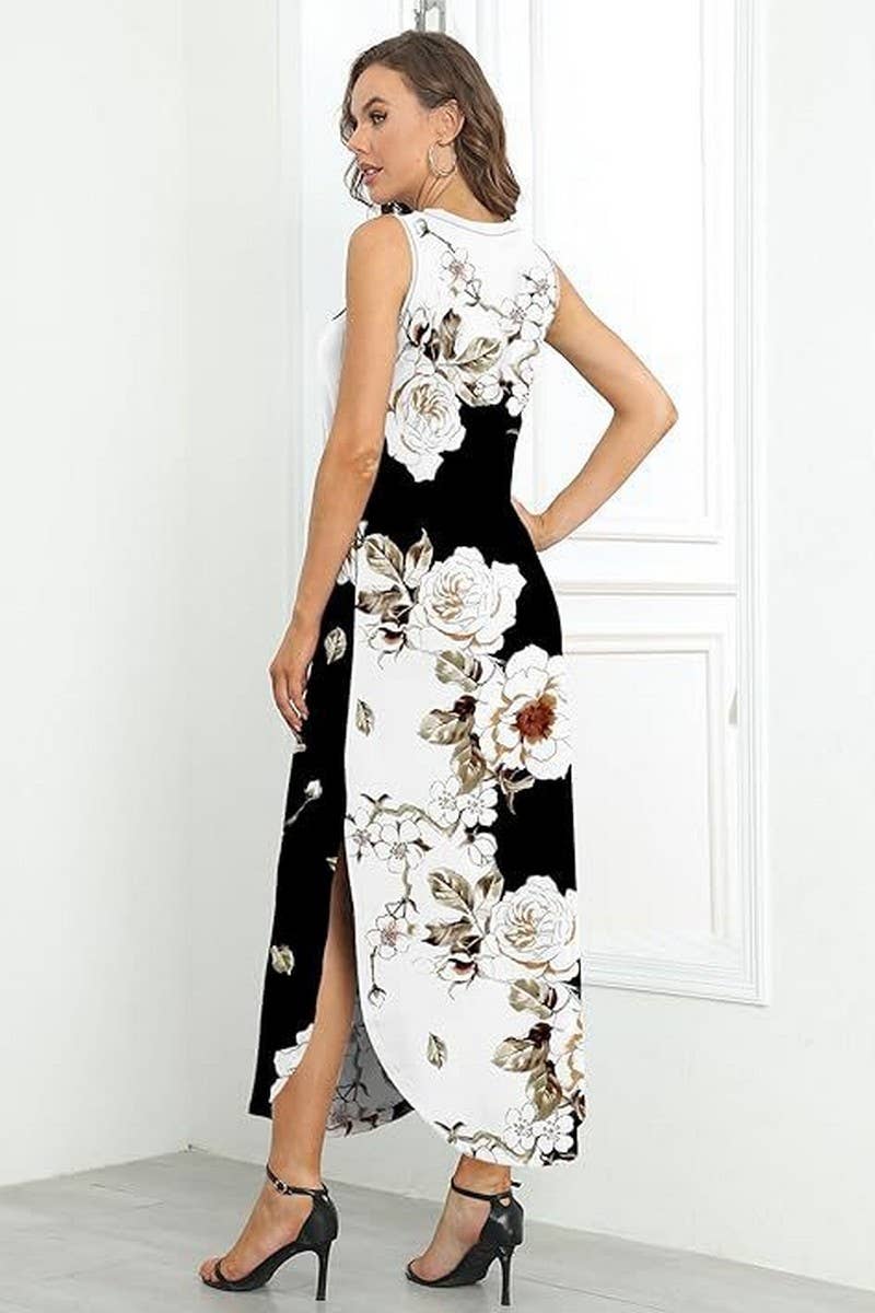 CWDMD5906_SLEEVELESS FLORAL PRINT PULLOVER MAXI DRESS