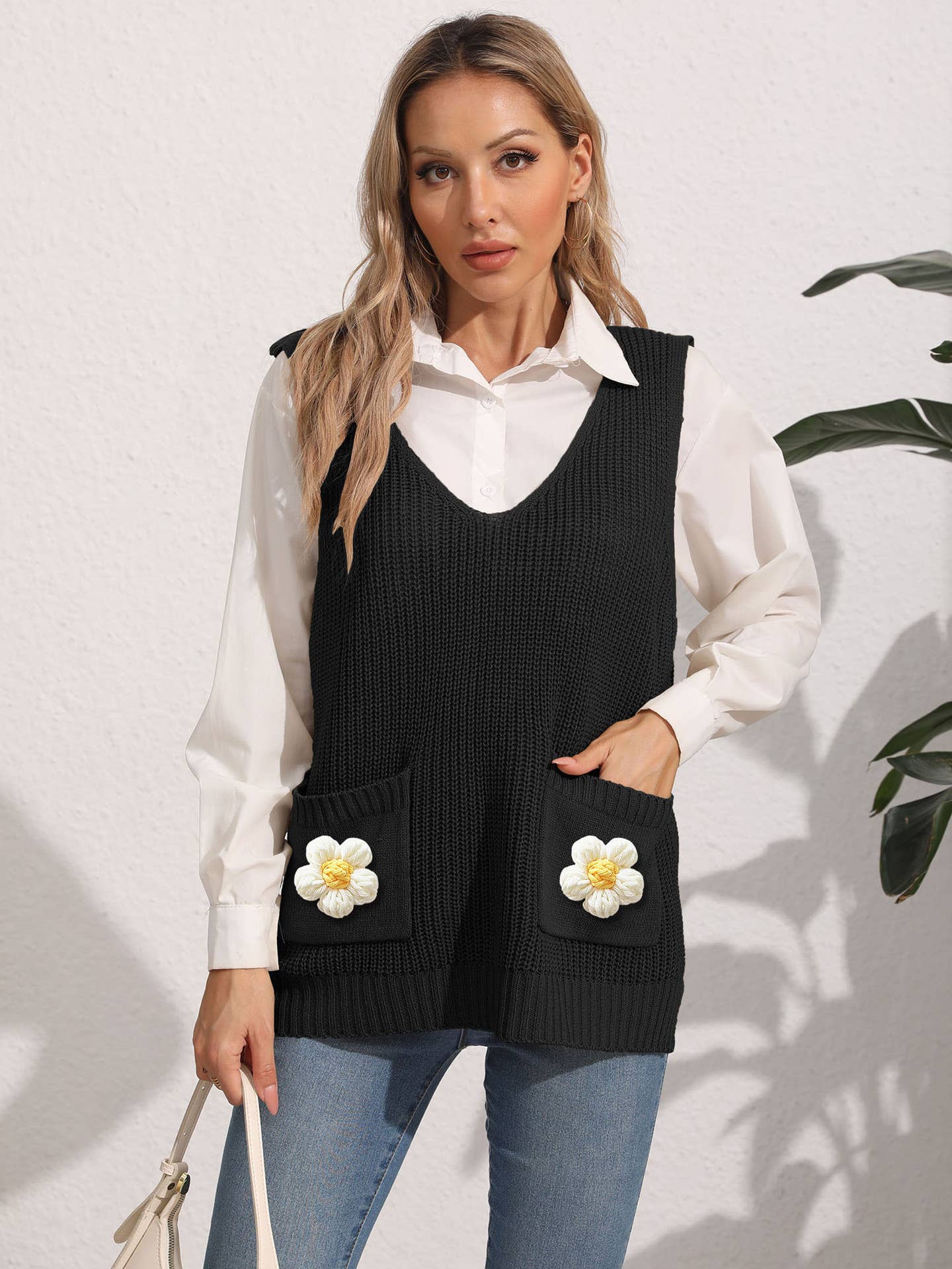 DOUBLE POCKET STITCHING V-NECK WAISTCOAT