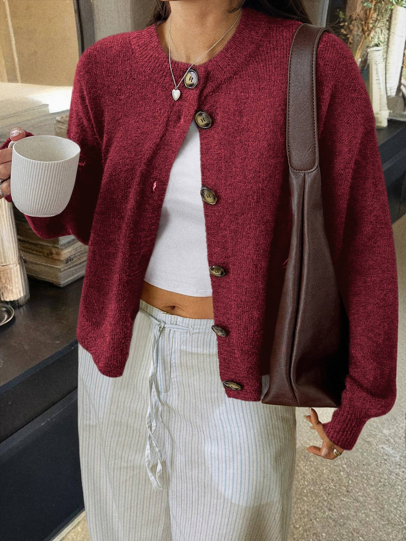 Casual simple button long-sleeved coat sweater