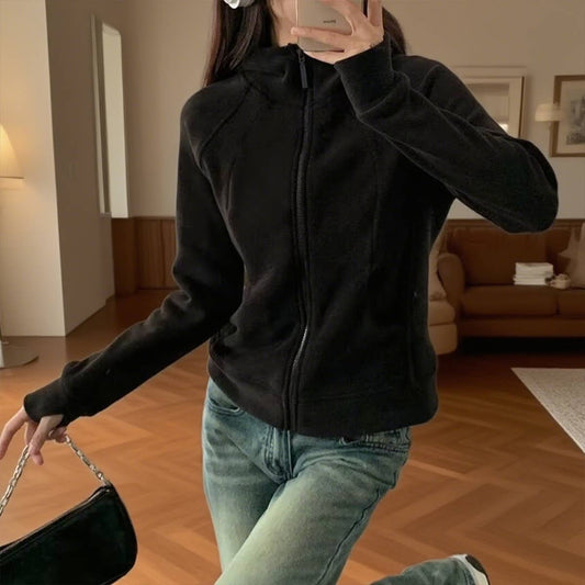 Double-sided fleece thickened warm hooded jacket