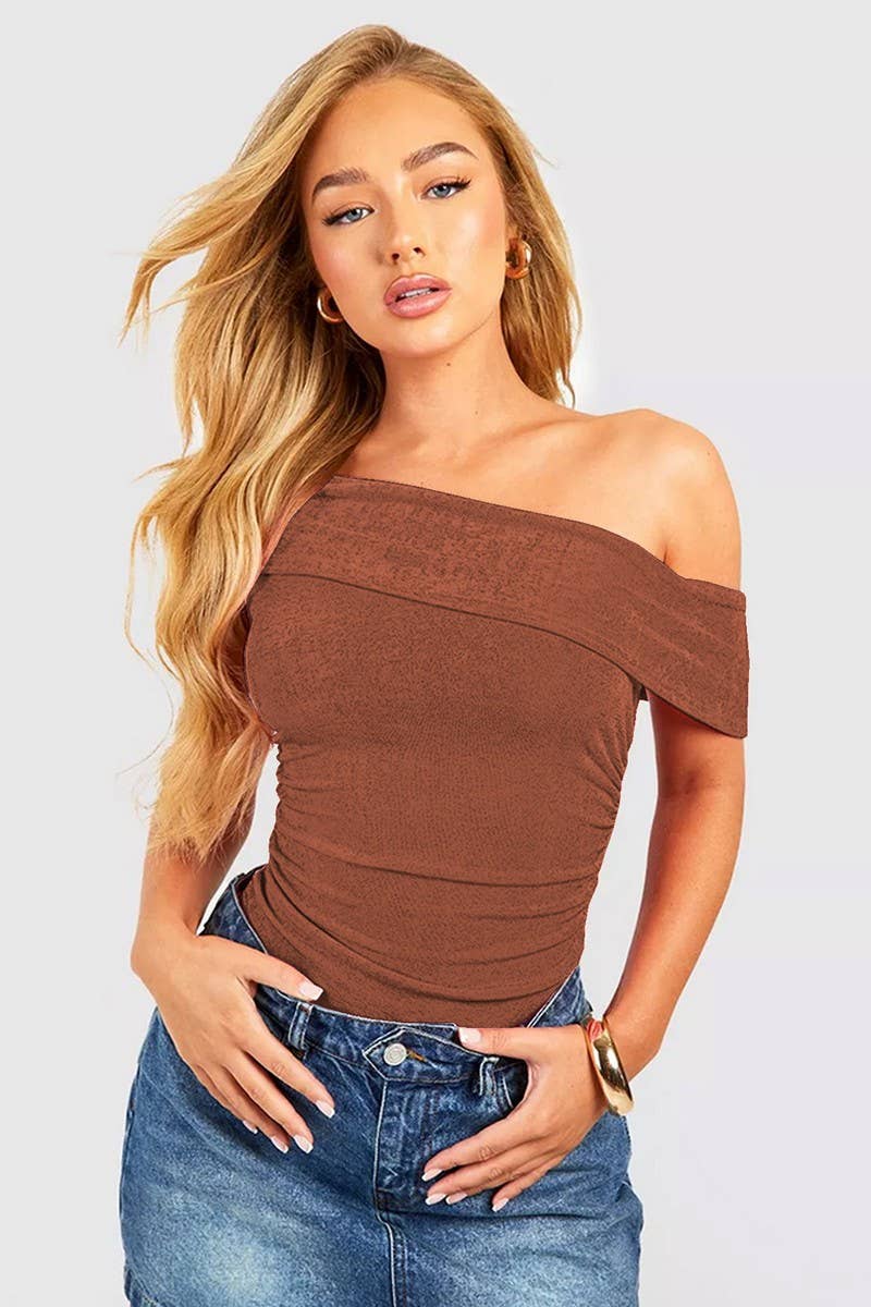 CWTBLSL0734_SUMMER SOLID COLOR SEXY OFF-SHOULDER BODYSUIT