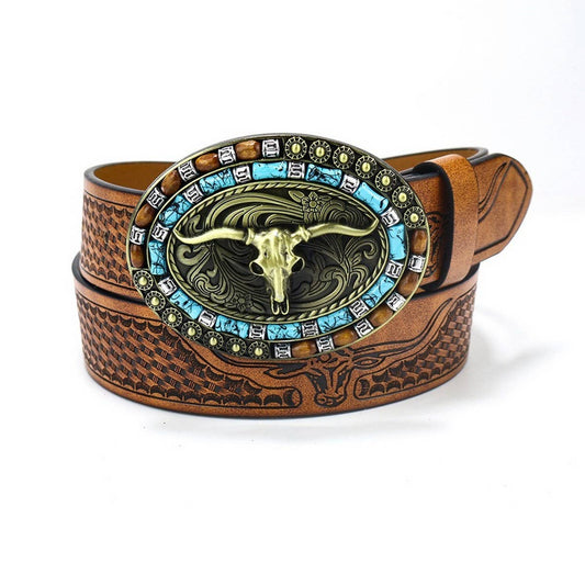1.45" WIDE CAMEL WESTERN DENIM BELT_CWABE0418