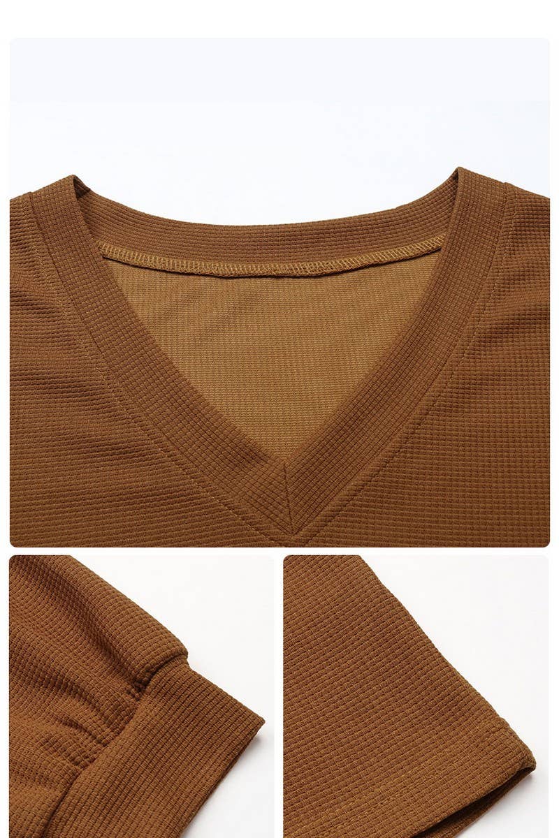 CWTBLL1243_WAFFLE V-NECK LONG-SLEEVED T-SHIRT