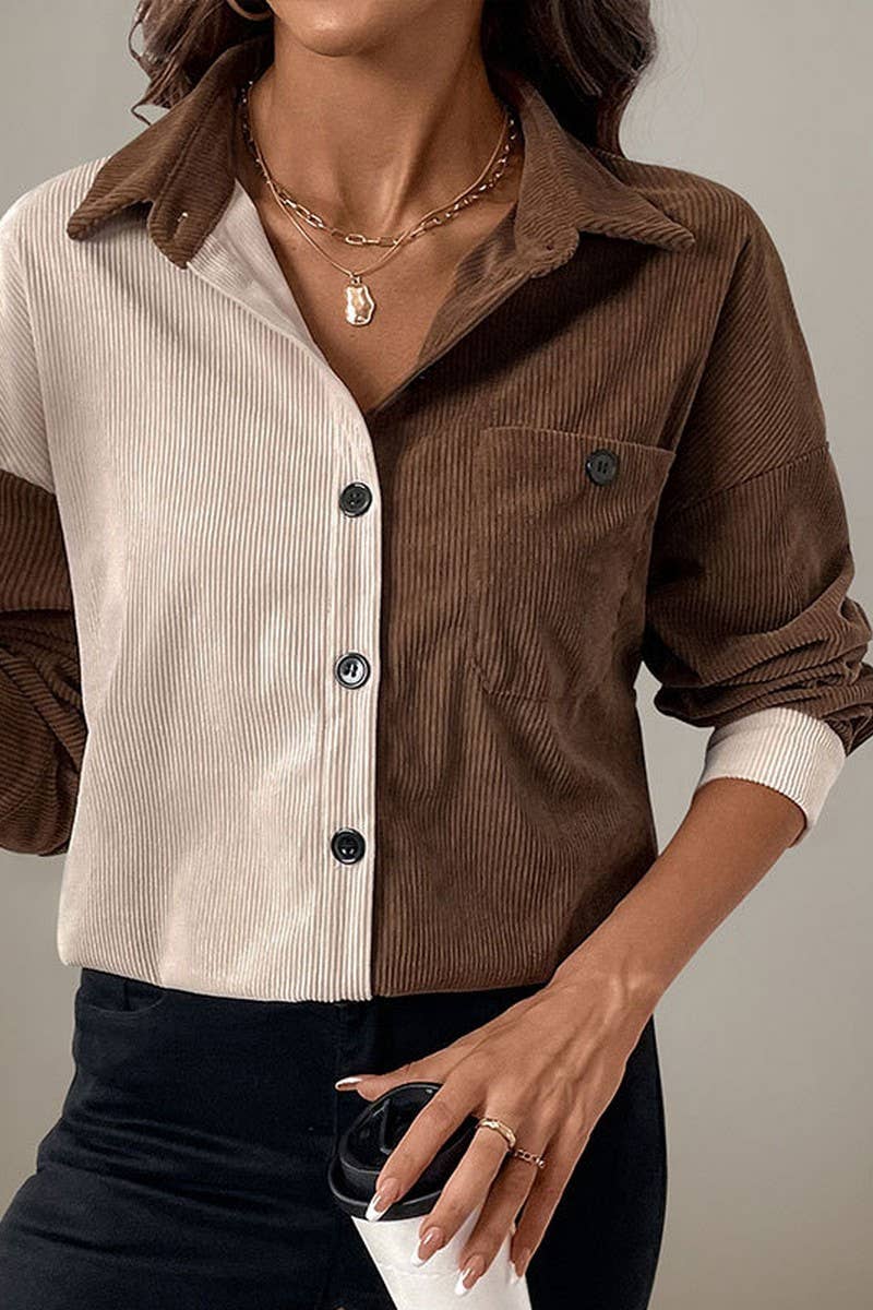 CWTBLL3716_AUTUMN AND WINTER CONTRAST COLOR LAPEL THIN COAT