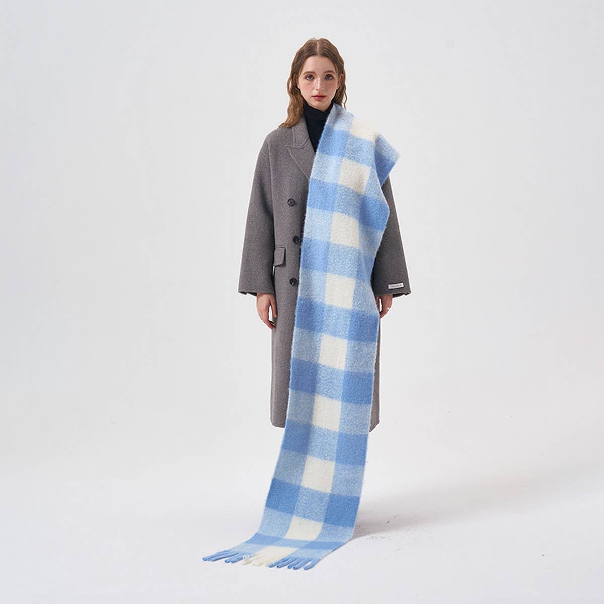 32% Wool Colorblock Plaid Scarf - Soft & Warm_CWASC2365