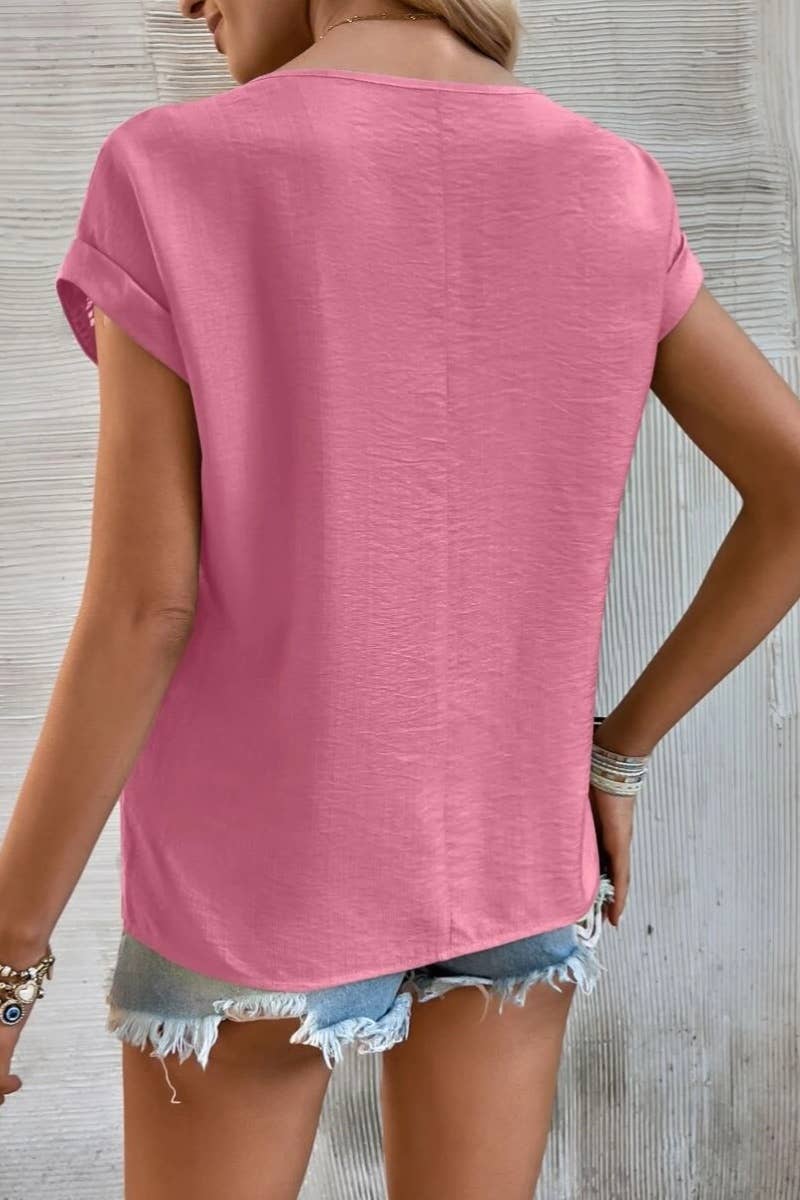 CWOV0347_CASUAL PATCHWORK LACE CUTOUT SHORT SLEEVE TOP