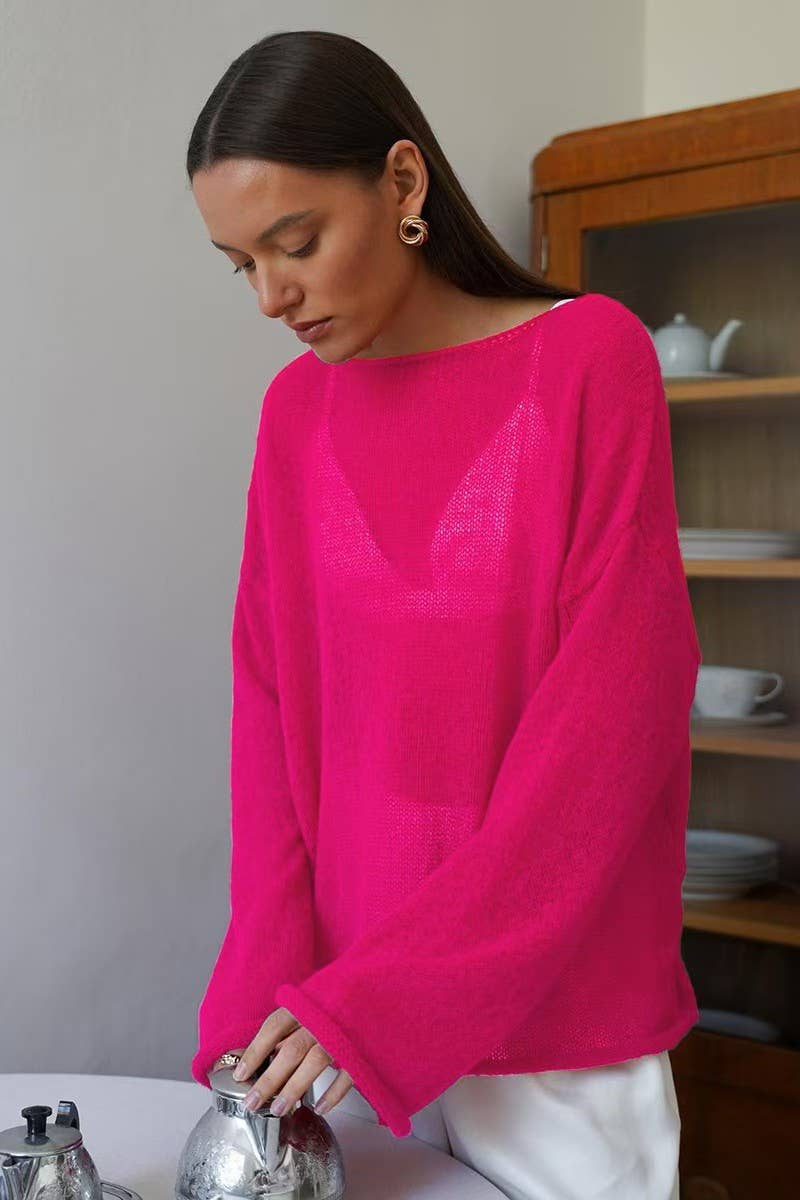 CWOSWL07647_SHEER MESH KNIT SWEATER LOOSE PULLOVER