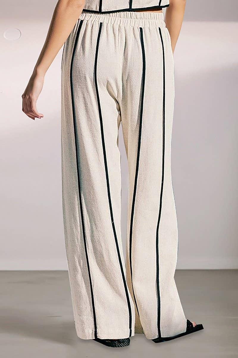 CWSTB2158_STRIPED SLEEVELESS VEST & WIDE-LEG PANTS SET