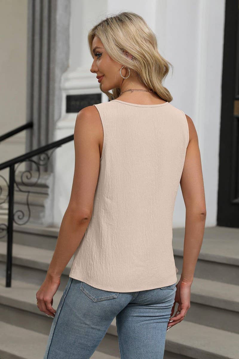 CWTBLSL0633_SOLID COLOR ROUND NECK SLEEVELESS VEST TOP