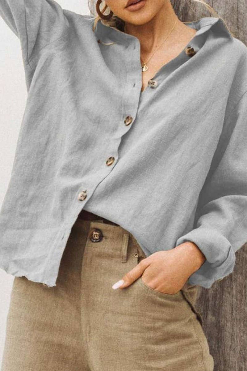 CWTTL01006_FASHION LAPEL LONG-SLEEVED LOOSE SHIRT