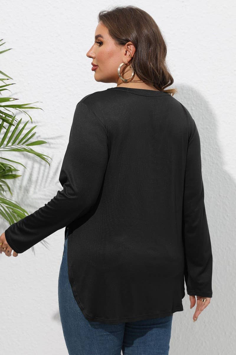 CWTTL1309_PLUS Size Round Neck Long Sleeve Top