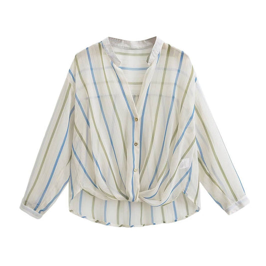 FASHIONABLE METALLIC LINE TRANSLUCENT BLOUSE