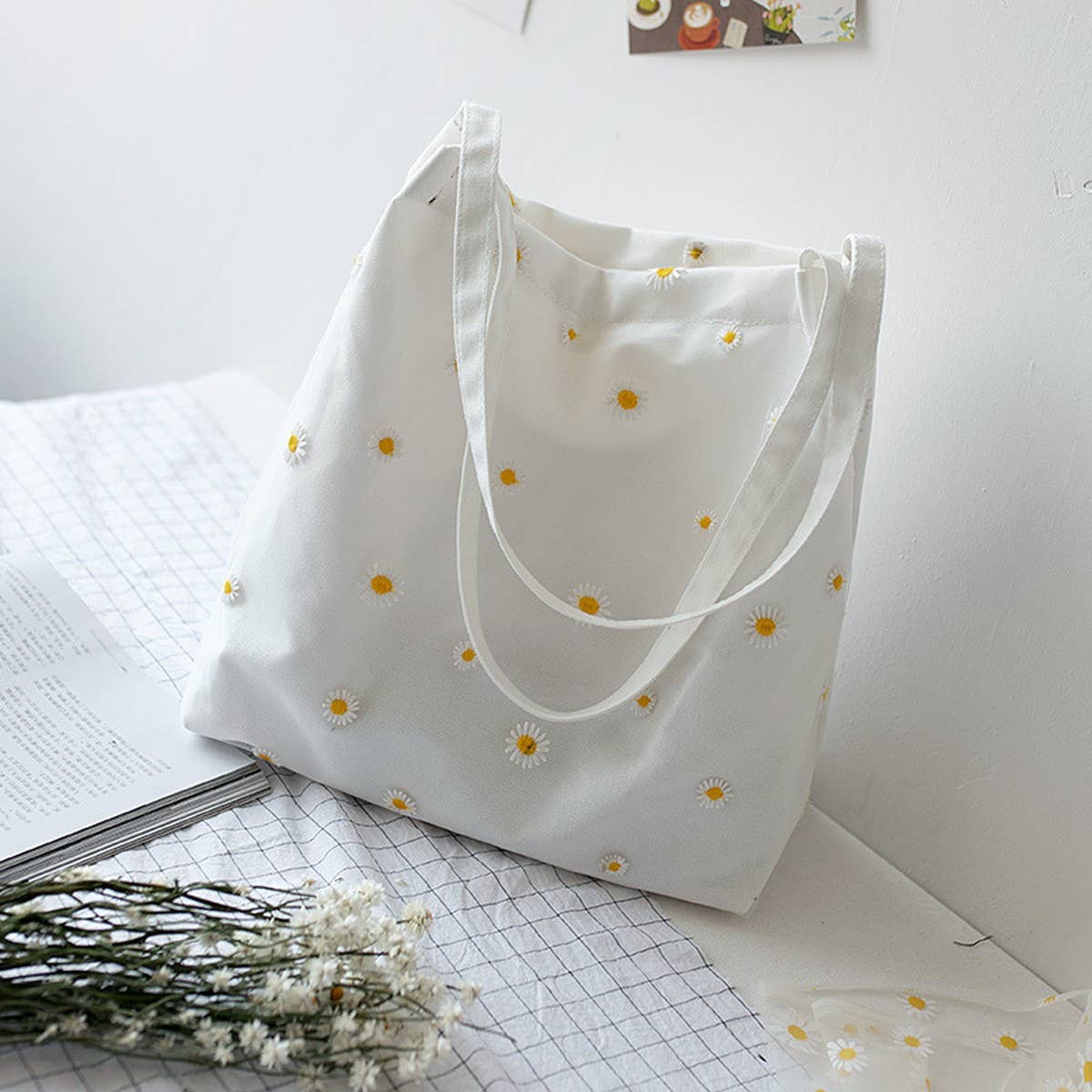 Daisy Lace Canvas Shoulder Tote for Women_CWAB5618