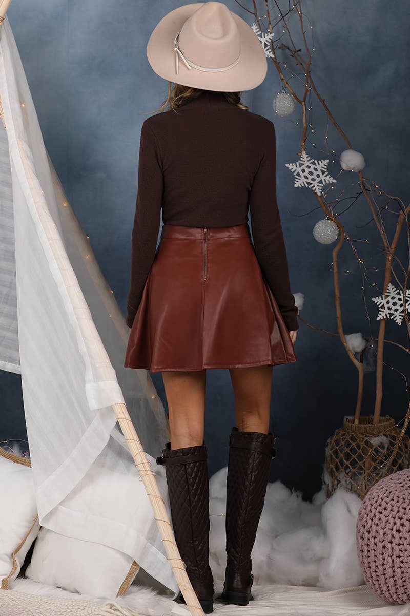CWBSS086_FAUX LEATHER WITH BACK ZIPPER CIRCLE SKIRT