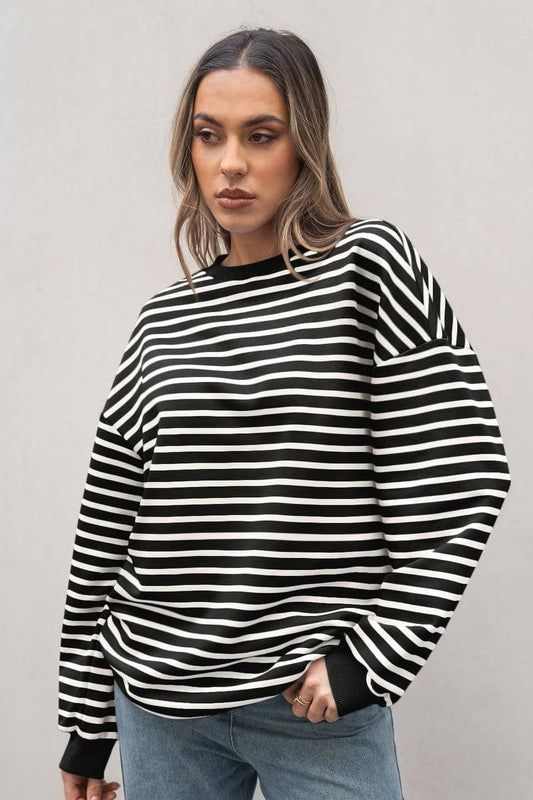 CWTBLL4009_STRIPED CREWNECK OVERSIZED SWEATSHIRT PULLOVER