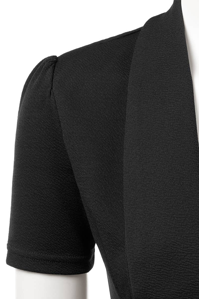 CWOBL095-P_Short Sleeve Open Front Draped Ruffles Blouses