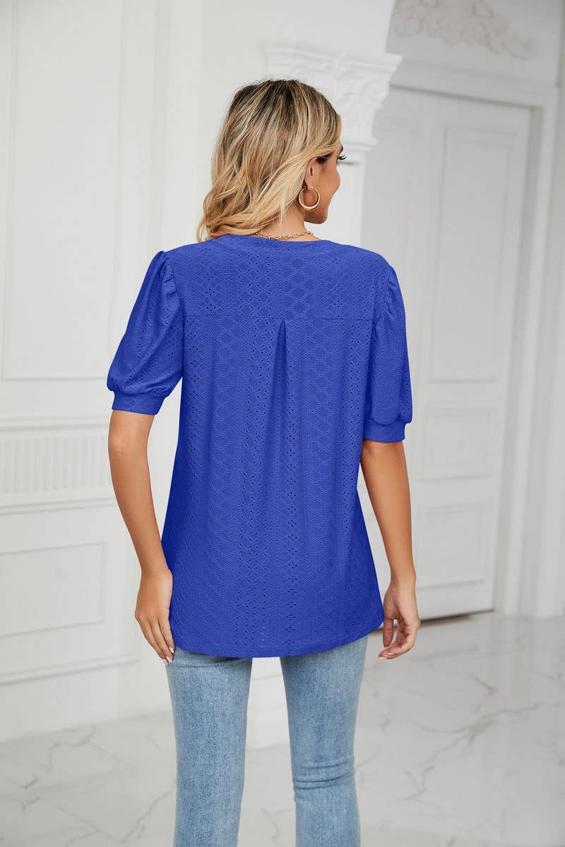 CWTSTS0358_V-Neck Short Sleeve Knit Top
