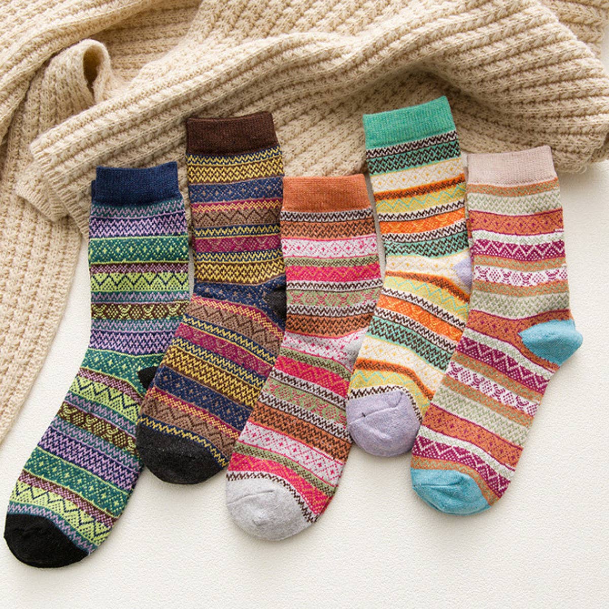 5 PAIRS OF CHRISTMAS CARTOON ELK WARM SOCKS_CWMS0684