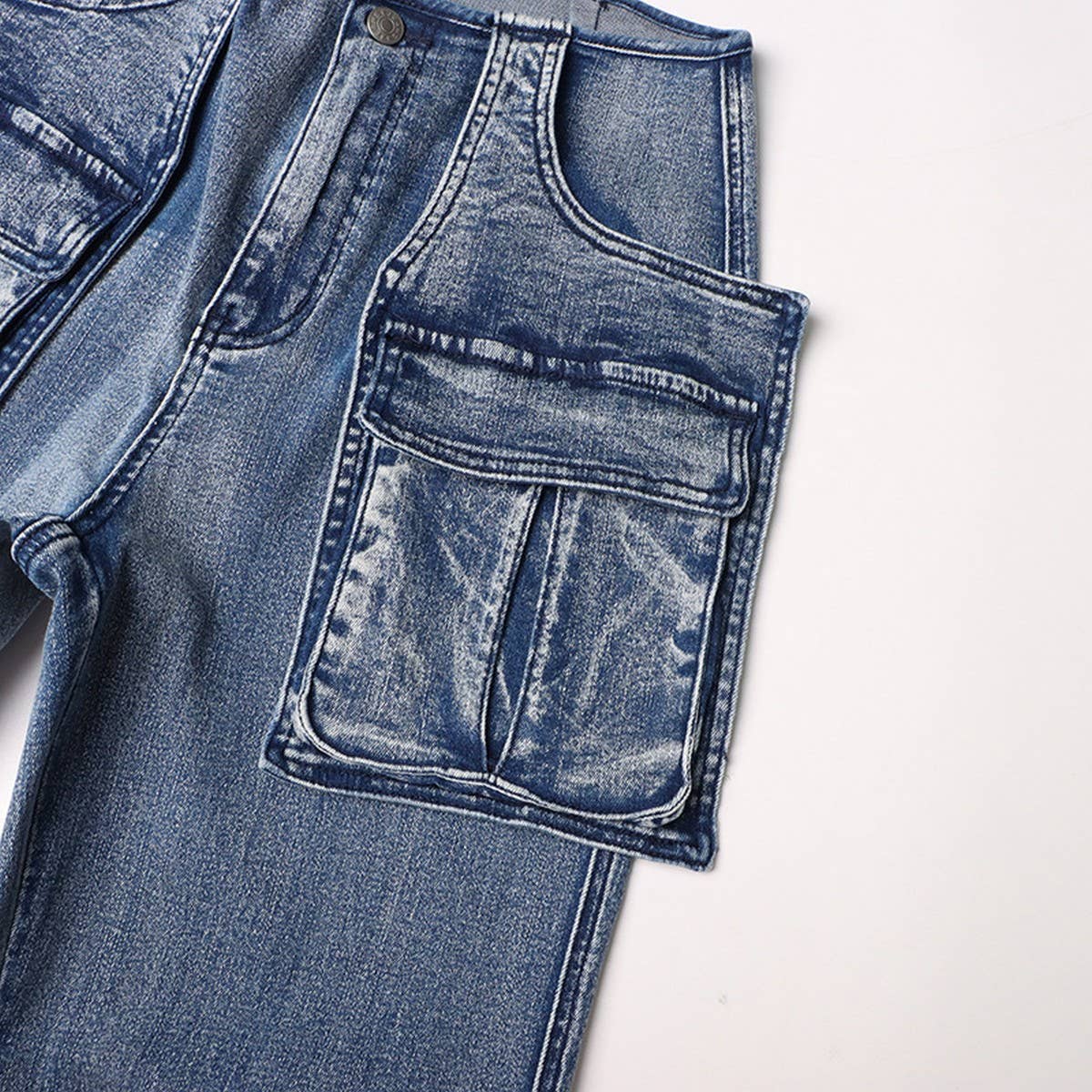 MID RISE STRAIGHT MULTI POCKET DESIGN CASUAL JEANS