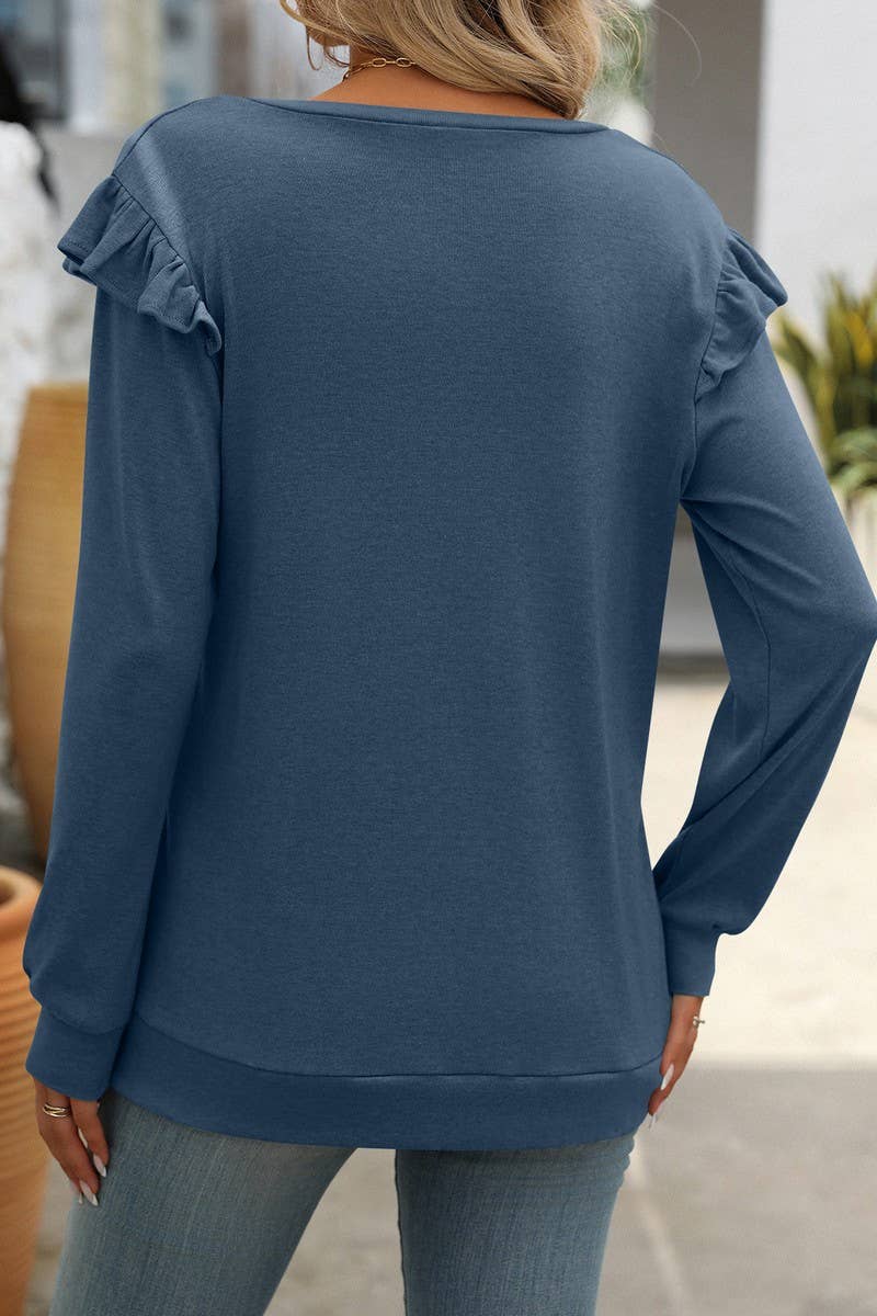 CWTBLL1816_LOOSE FLYING SLEEVES V-NECK LONG-SLEEVED T-SHIRT