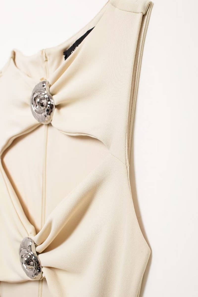 CWDMD4176_ROUND NECK SLEEVELESS WAIST-BARING SLIT DRESS