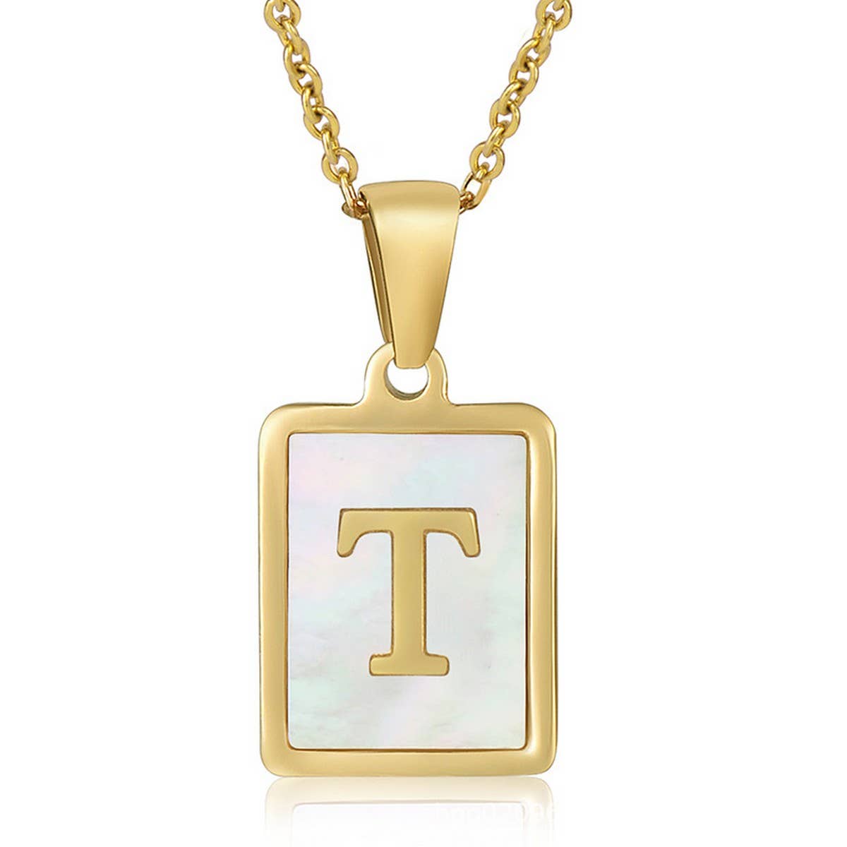 SQUARE SHELL 26 LETTER PENDANT NECKLACE_CWAJE0674