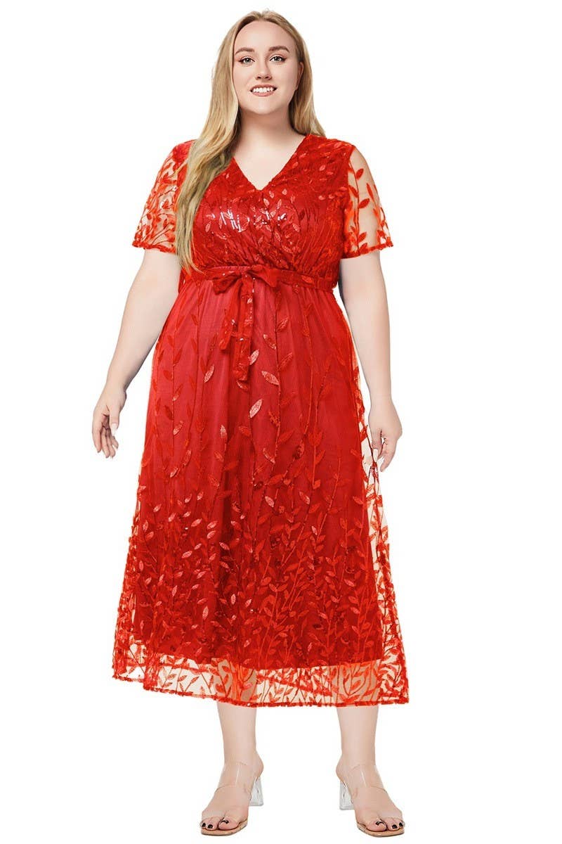 CWDMD3229_PLUS SIZE V-NECK SEQUINED BRIDESMAID DRESS