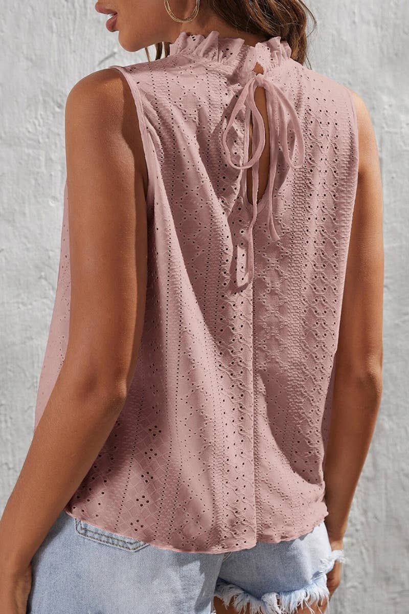 CWTBLSL0241_LOTUS COLLAR HOLLOWED OUT SLEEVELESS TOP