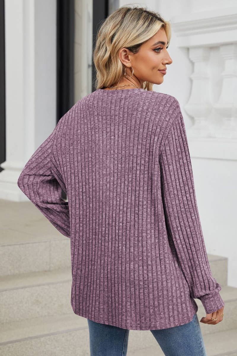 CWOSWL6561_V-NECK BUTTON-UP LONG-SLEEVED SWEATER